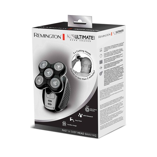 Afeitador para la cabeza REMINGTON Series RX5 XR1500, 5 cabezales, recogepelos, resistente al agua, neceser.