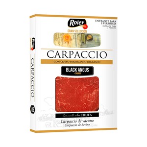 Imagen de ROLER Carpaccio de vacuno (Black Angus) con queso Parmigiano reggiano y aceite sabor trufa 80 g.