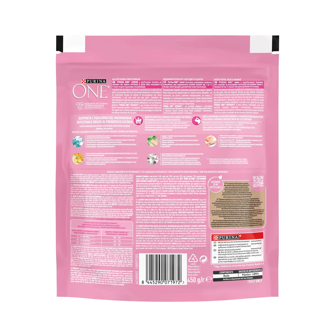PURINA ONE Comida para gatos a base de pollo (recomendado para gatas gestantes y lactantes) 450 g.
