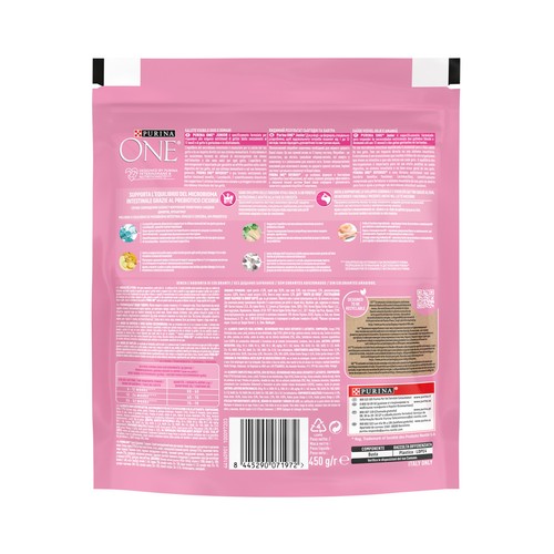 PURINA ONE Comida para gatos a base de pollo (recomendado para gatas gestantes y lactantes) 450 g.
