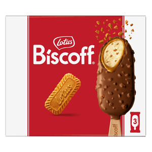 Imagen de LOTUS Biscoff bombón helado de galleta caramelizada, crema de lotus, trocitos de galleta y chocolate con leche 3 x 90 ml.