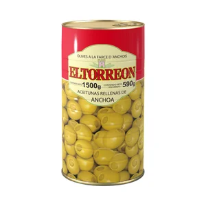EL TORREON Aceitunas verdes manzanilla rellenas de anchoa EL TORREON lata de 590 g.