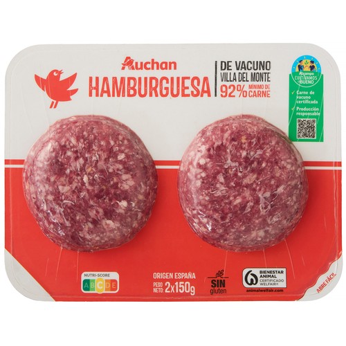 Hamburguesas de vacuno Villa del Monte ALCAMPO PRODUCCIÓN CONTROLADA 2 x 150 g.