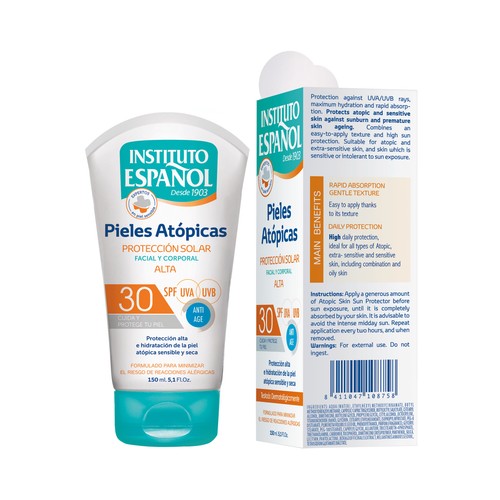 INSTITUTO ESPAÑOL Protector solar facial y corporal para pieles atópicas con FPS 30 (alto) 150 ml.
