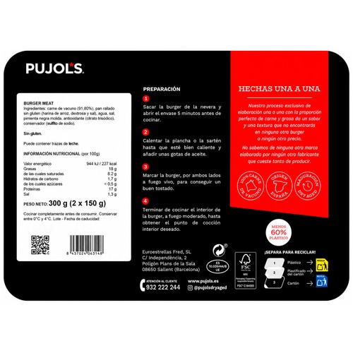 PUJOL´S Burger meat de vaca madurada dry aged 2 x 150 g.