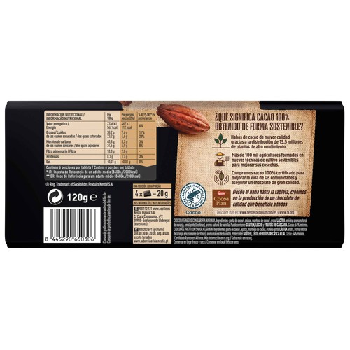 NESTLÉ Tableta de chocolate negro con naranja 120 g.