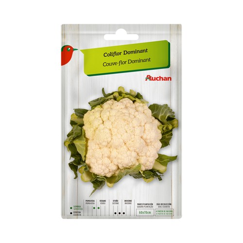 Sobre de semillas para sembrar coliflor de la variedad Dominant PRODUCTO ALCAMPO.