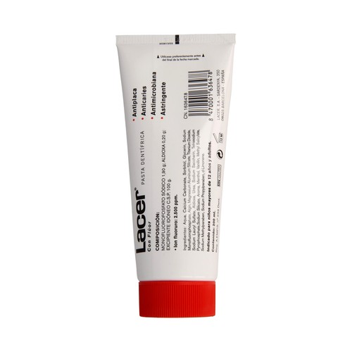 LACER Pasta de dientes con fluor y acción anticaries, antiplaca, antimicrobiana y astringente 200 ml.