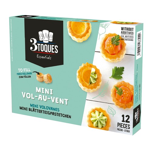 3 TOQUES Minis Vol-Au-Vents (volovanes) para relenar 12 uds. 66 g.