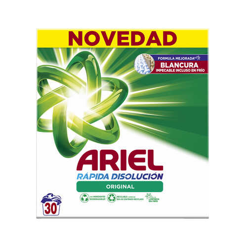 ARIEL Detergente en polvo ARIEL 30 lavados.