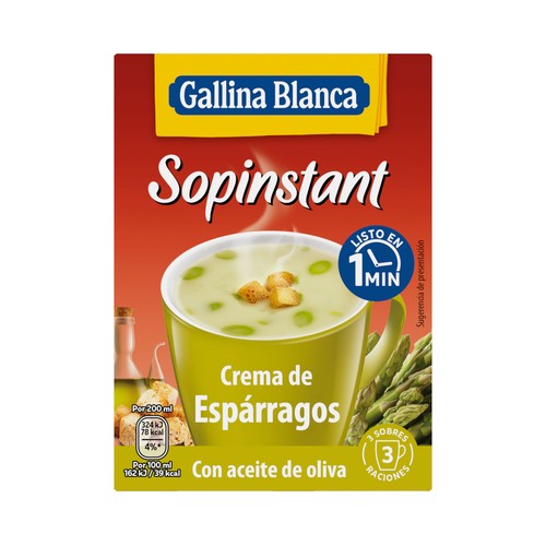 GALLINA BLANCA Sopinstant Crema de espárragos con picatostes y aceite de oliva 3 x 19 g.