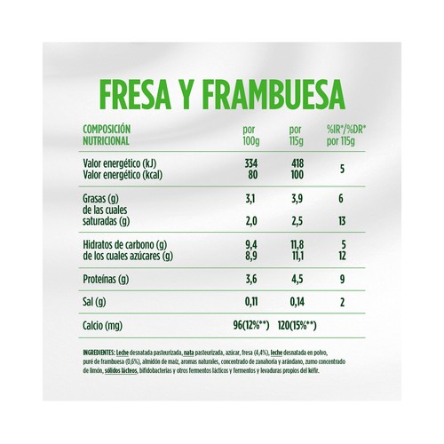 ACTIVIA de Danone Kéfir cremoso y suave con fresa y frambuesa 4 x 125 g.
