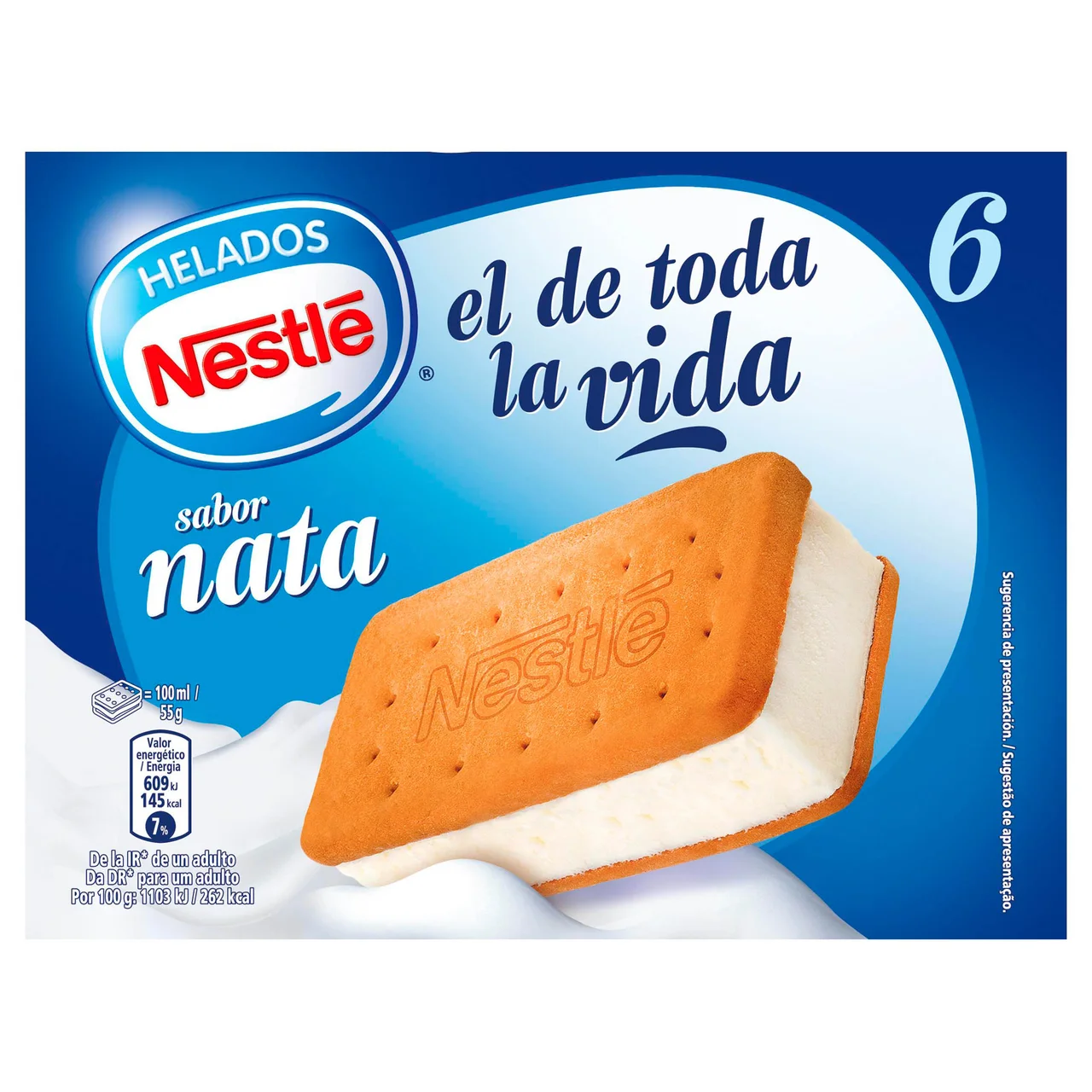 Sándwich relleno de helado de nata 8 x 100 ml.