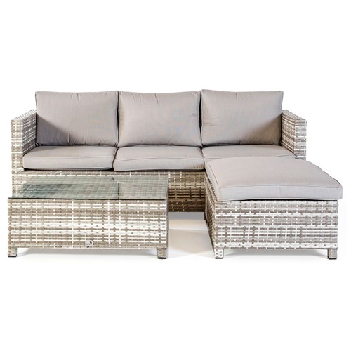 Conjunto jardín 4 piezas Chasie Longue + Pouf + mesa color gris, MARRAKECH.
