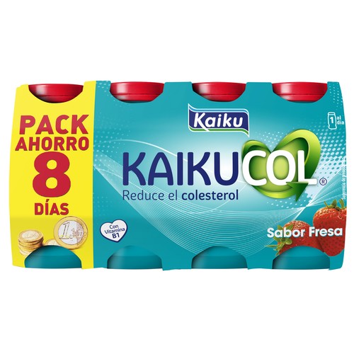 KAIKUCOL Yogur líquido que ayuda a reducir el colesterol con sabor a fresa 8 x 65 g.