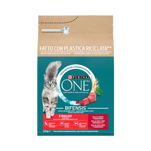 PURINA ONE Pienso para gatos esterilizado a base de buey  2,8 kg.