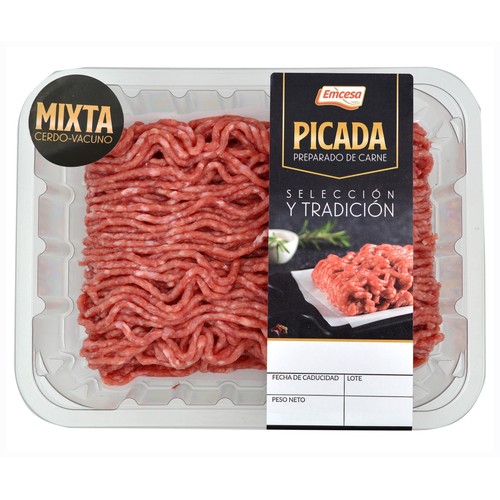 Preparado de carne picada mixta (cerdo-vacuno) EMCESA bandeja de 365 g.