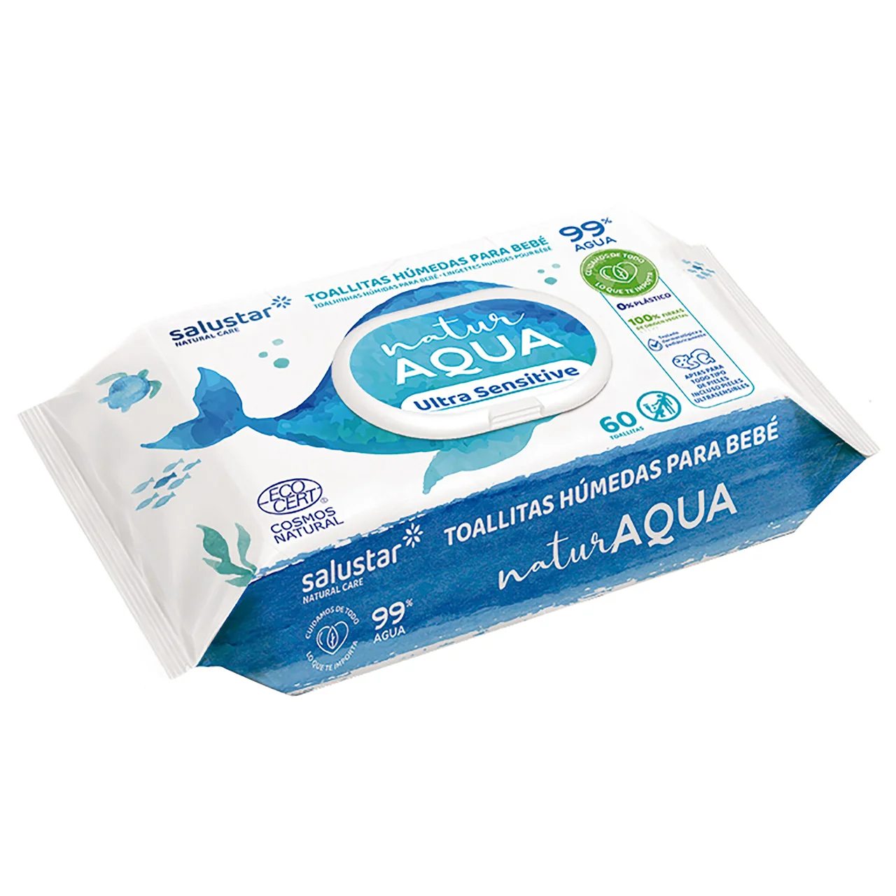 Natur aqua Toallitas húmedas para bebé, aptas para pieles sensibles 60 uds.