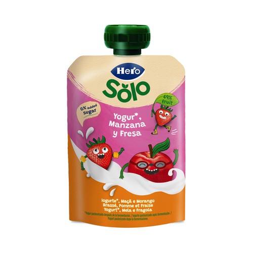 HERO Solo Bolsita de yogur con fresa y manzana a partir de 6 meses 100 g.