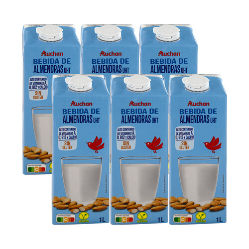 AUCHAN Bebida de almendras enriquecida con calcio 6 x 1l. Producto Alcampo