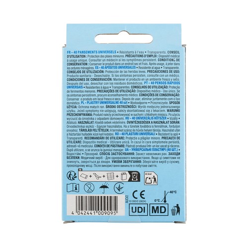 PRODUCTO ALCAMPO Apósitos plásticos multiusos, transparentes y resistentes al agua, 6 tamaños diferentes 40 uds.