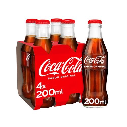 COCA COLA Refresco sabor original botella de vidrio 4x200ml.