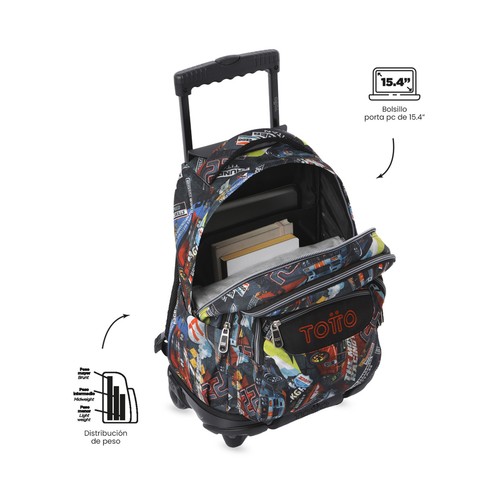 Mochila TOTTO con ruedas, diseño Renglones Rally Red