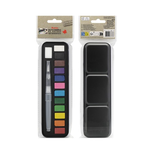 Estuche de acuarelas 12 colores con pincel rellenable. ALCAMPO