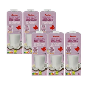 AUCHAN Bebida de coco y arroz sin azúcares añadidos ni gluten 6 x 1 l. Producto Alcampo