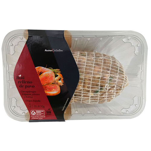 AUCHAN COLLECTION Roti de pavo relleno con espárragos trigueros, boletus y piñones 800 g.