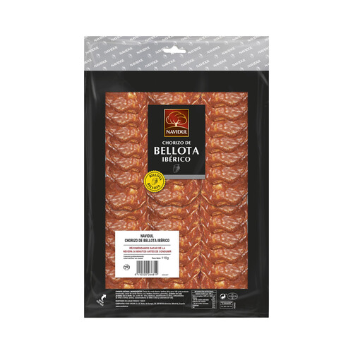 NAVIDUL Chorizo de bellota ibérico, sin gluten y cortado en finas lonchas NAVIDUL 110 g.