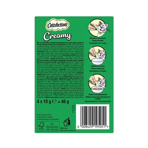 CATISFACTIONS Snack de gato creamy catnip 4 und 40 gr