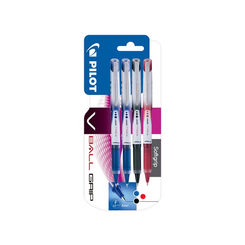 4 bolígrafos tipo roller punta fina y grosor de 0.3mm, varios colores PILOT V-ball grip.