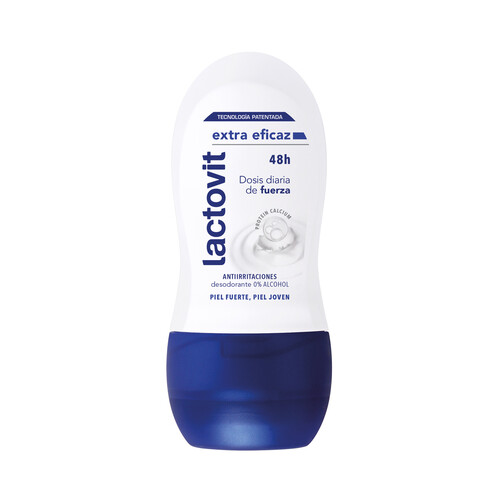 LACTOVIT Desodorante roll on para mujer sin alcohol y con protección antitranspirante hasta 48 horas LACTOVIT Original 50 ml.