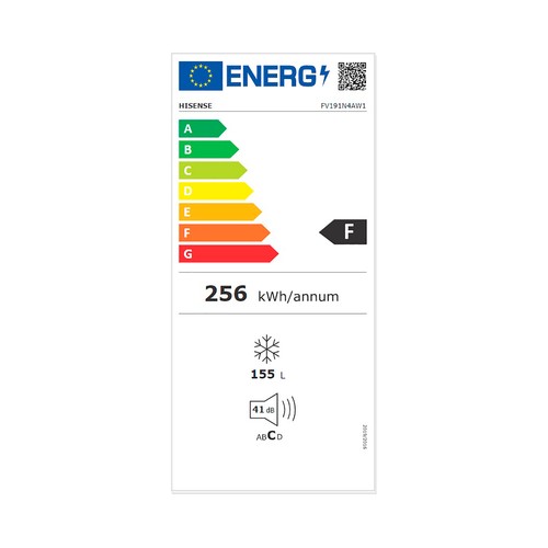 Congelador vertical HISENSE FV191N4AW1 clasificación energética: F, H:143,4cm, A: 55cm, F: 55,7cm, capacidad total: 155L.