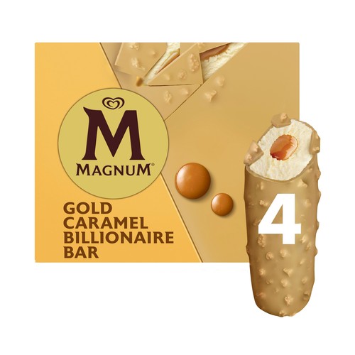 MAGNUM Helado sabor galleta con salsa de caramelo recubierto de chocolate blanco con caramelo y trocitos de galleta 4x64 ml.