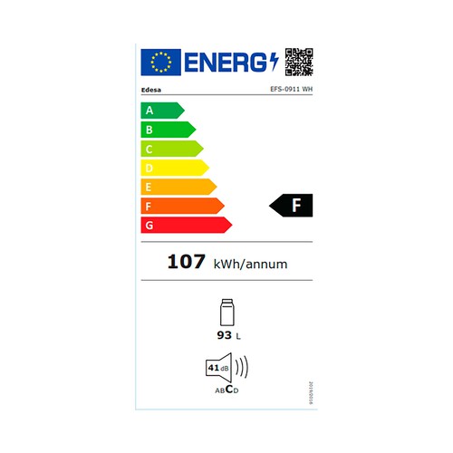 Table top EDESA EFS-0911 WH, clasificación energética: F, H: 85cm, A: 47cm, F: 44cm, capacidad total: 93L.