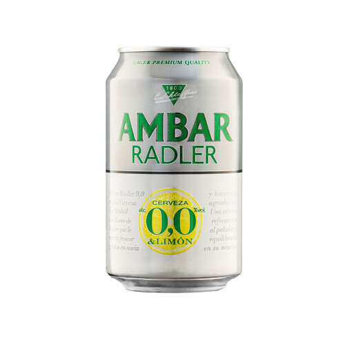 AMBAR RADLER  Cerveza (0,0% alcohol) con sabor a limón lata de 33 cl.
