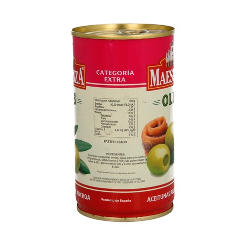Aceitunas verdes rellenas de anchoa MAESTRANZA lata de 150 grs