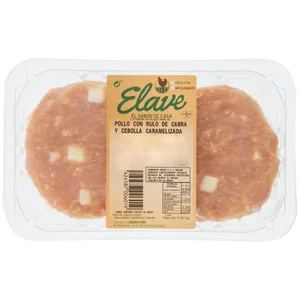 ELAVE Burger pollo rulo cabra  y cebolla caramelizada 2 x125 g.