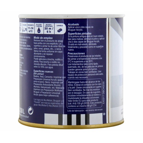 Bote de 0.25l. de esmalte acrílico blanco algodón satinado BRUGUER.