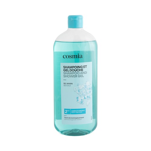 COSMIA Gel y champú para baño y ducha con sal marina 750 ml.