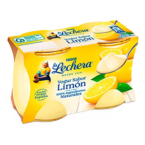 LA LECHERA Yogur cremoso con sabor a limón elaborado con leche entera de origen España de Nestlé 2 x 125 g.