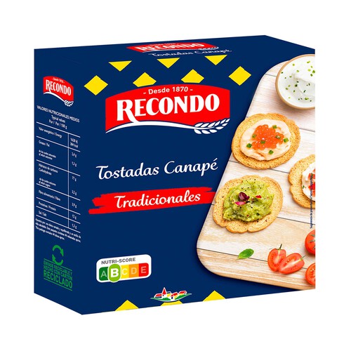RECONDO Tostadas redondas de pan normal para canapés 110 g.