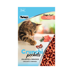 Imagen de TWINKY Crunchi pockets Snacks para gato sabor a salmón, crujientes y cremosos 60 g.