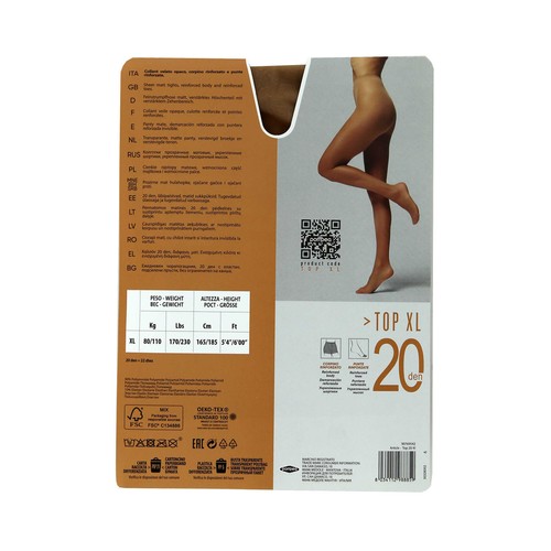 Panty transparente mate, 20den, POMPEA, color polvere, talla XL.