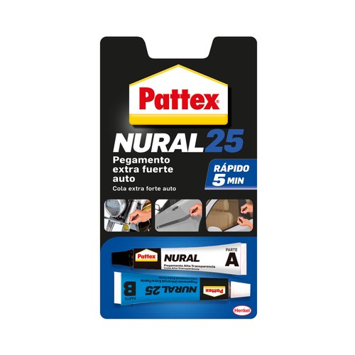 Adhesivo bicomponente y de acabado translúcido, para el automóvil PATTEX Nural 25.