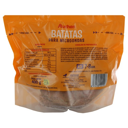 AUCHAN Batatas para microondas 400 g Producto Alcampo.