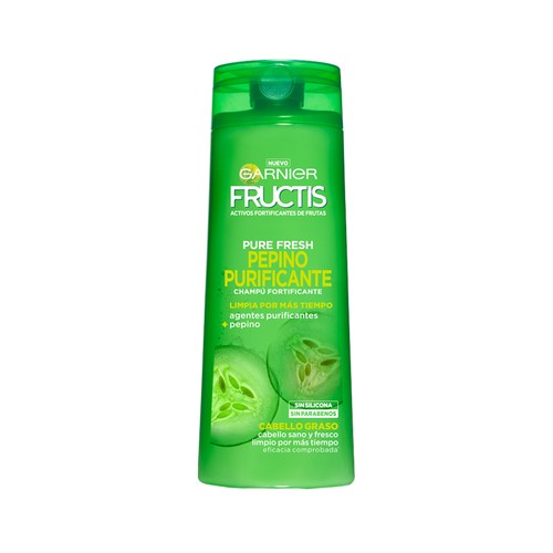 FRUCTIS Pure fresh de Garnier Champú fortificante sin parabenos ni silicona, para cabello graso 360 ml.
