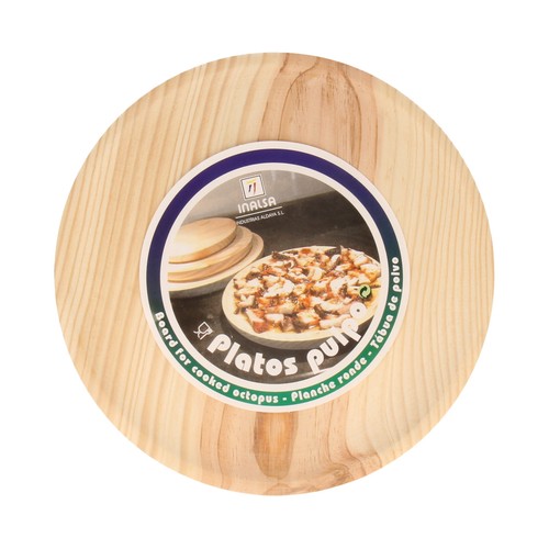 Plato de 26 centímetros de diámetro para pulpo o pizza fabricado en madera INALSA.